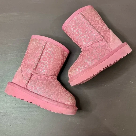 UGG Pink Leopard Print Fuzzy Toddler Boots Size - Main Image